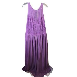 Women's Purple Formal Bridal Size 18W Illusion Neck Lace & Tulle Vintage Dress